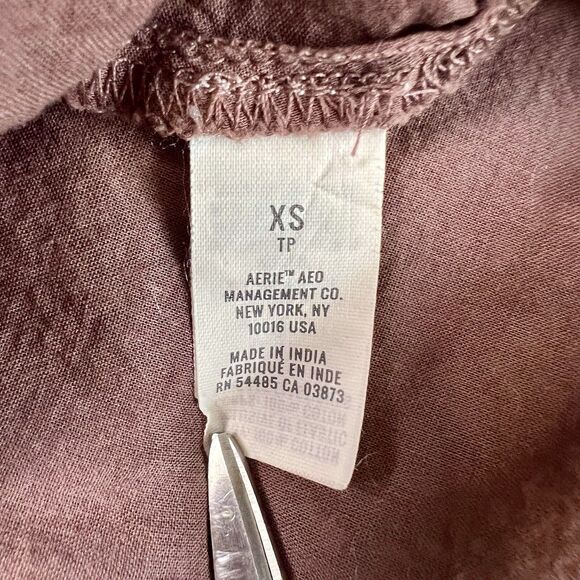 AERIE All Day Smocked Mini Dress Tie Strap Ruffle Lined Brown Orange size XSmall - Picture 10 of 11